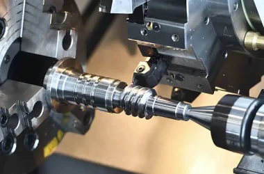 metalworking industry. cutting tool making metal worm shaft at machining center